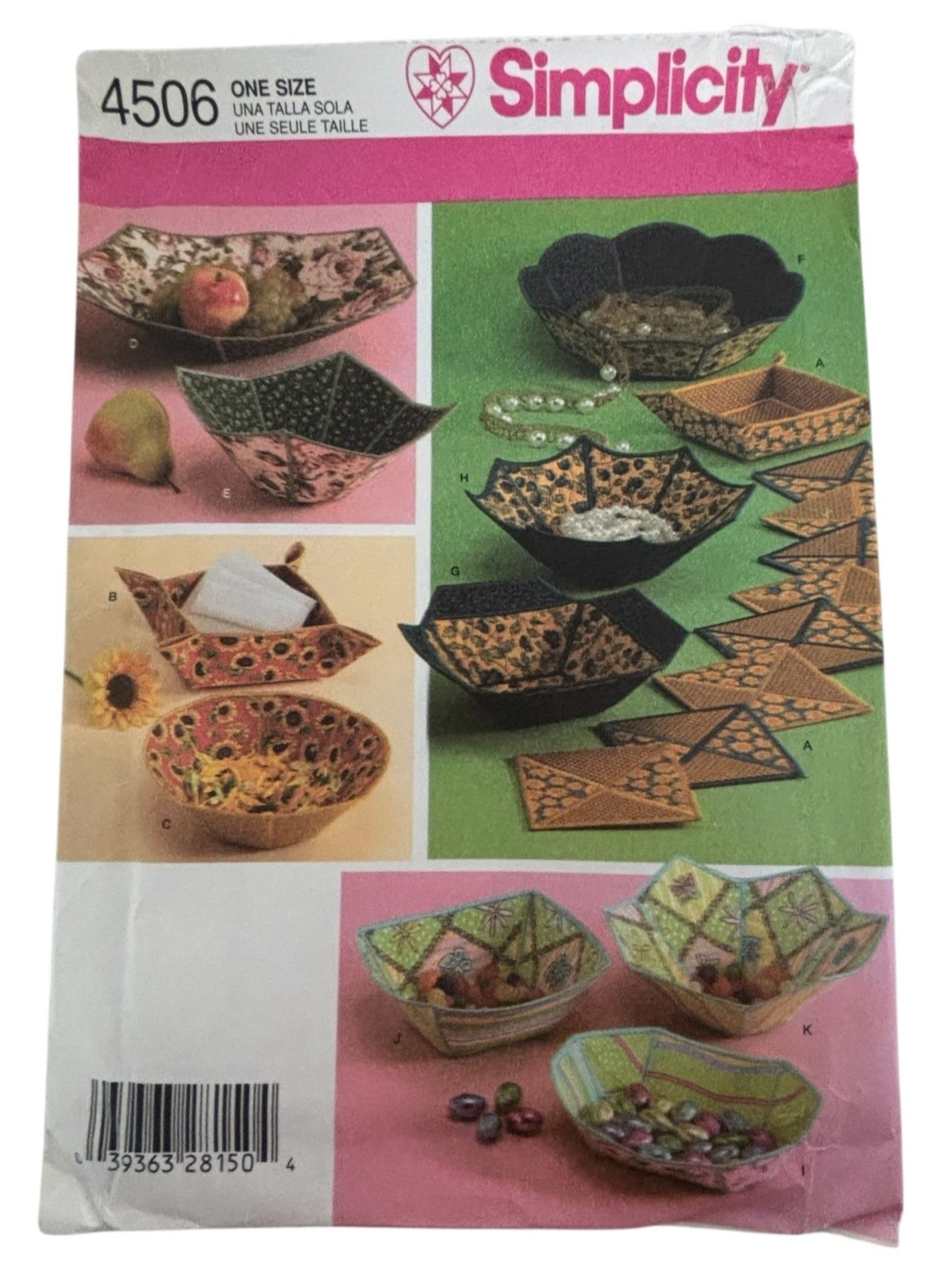 Simplicity Sewing Pattern 4506 Fabric Bowls Dish Jewelry Holder Napkin Tray UC