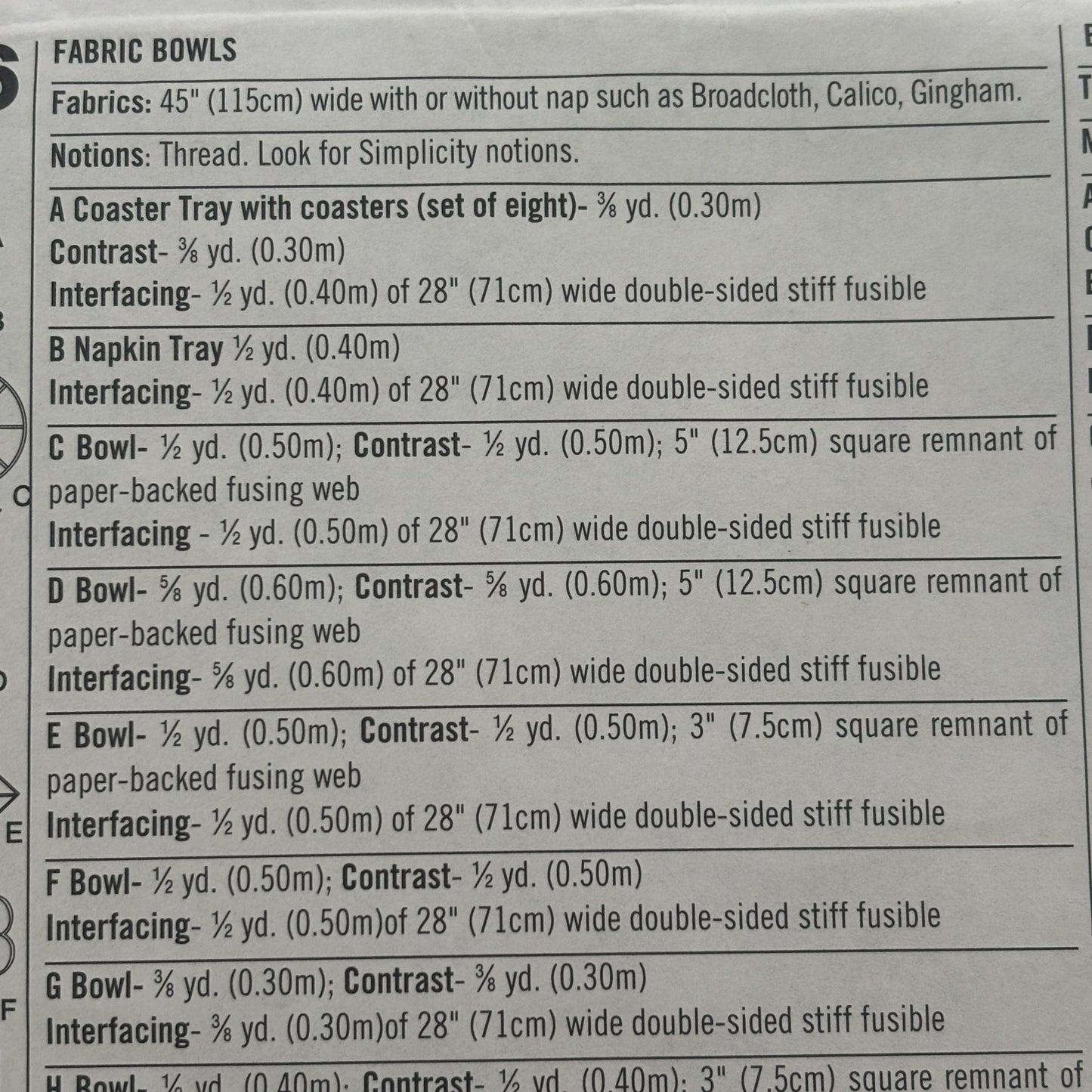 Simplicity Sewing Pattern 4506 Fabric Bowls Dish Jewelry Holder Napkin Tray UC