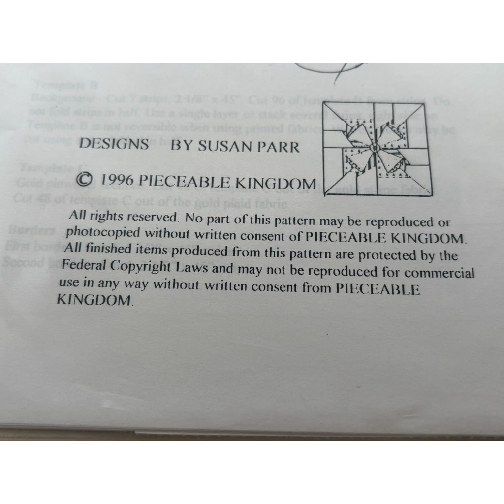 Pieceable Kingdom Applique Quilt Pattern Pinwheel Puzzles Flower Susan Parr 9611