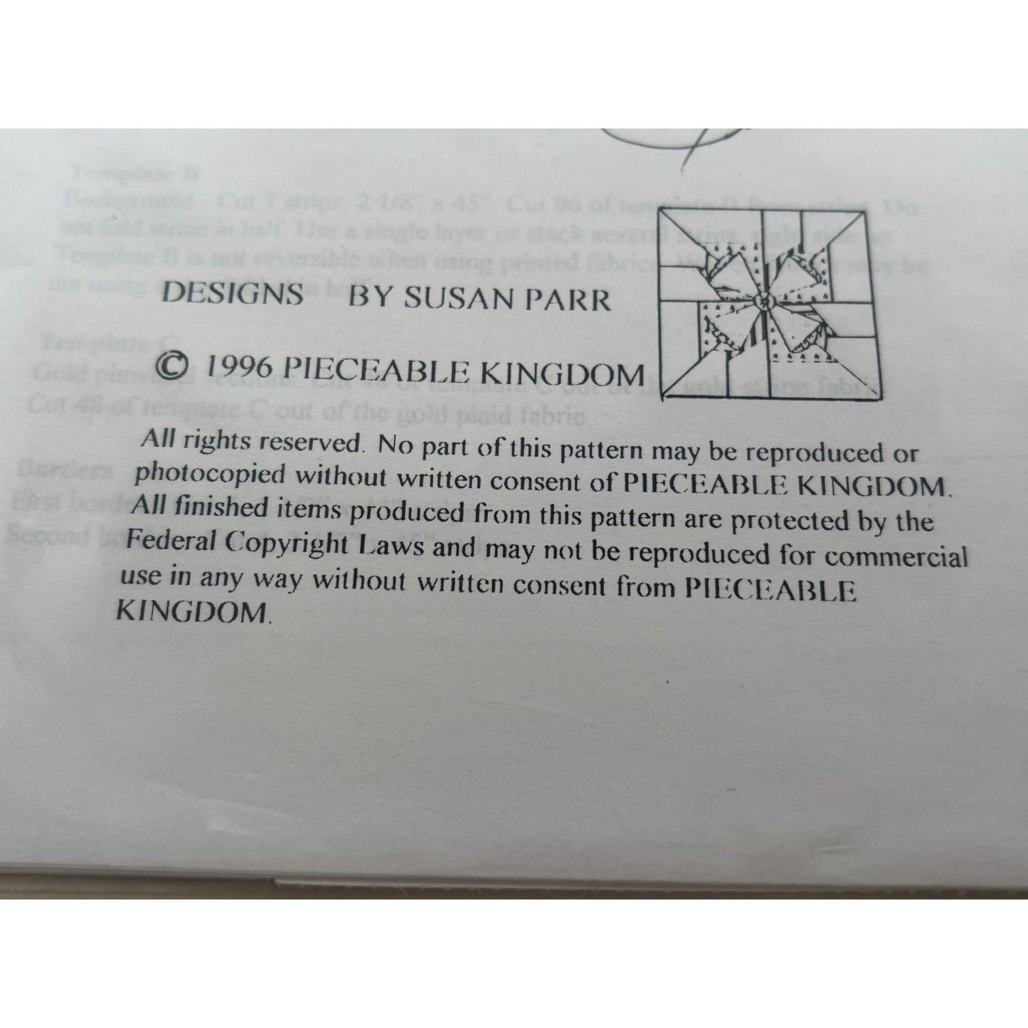 Pieceable Kingdom Applique Quilt Pattern Pinwheel Puzzles Flower Susan Parr 9611