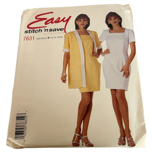 McCalls Sewing Pattern 7631 Misses Unlined Jacket Dress Work Outfit 14 16 18 20