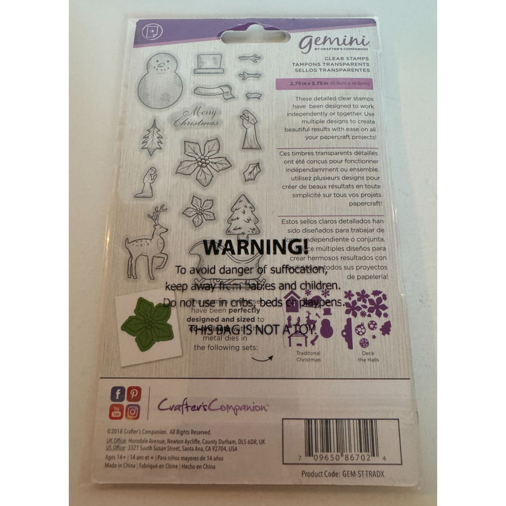 Gemini Traditional Christmas Stamps Set Nativity Sleigh Snowman Gift Tag Tiny