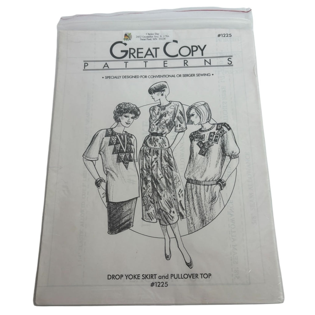 Great Copy Sewing Pattern 1225 Drop Yoke Skirt Pullover Top XS-XL Uncut