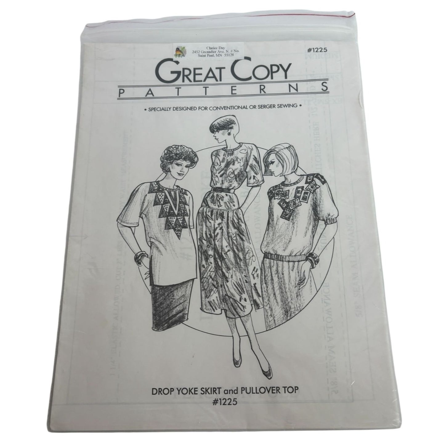 Great Copy Sewing Pattern 1225 Drop Yoke Skirt Pullover Top XS-XL Uncut