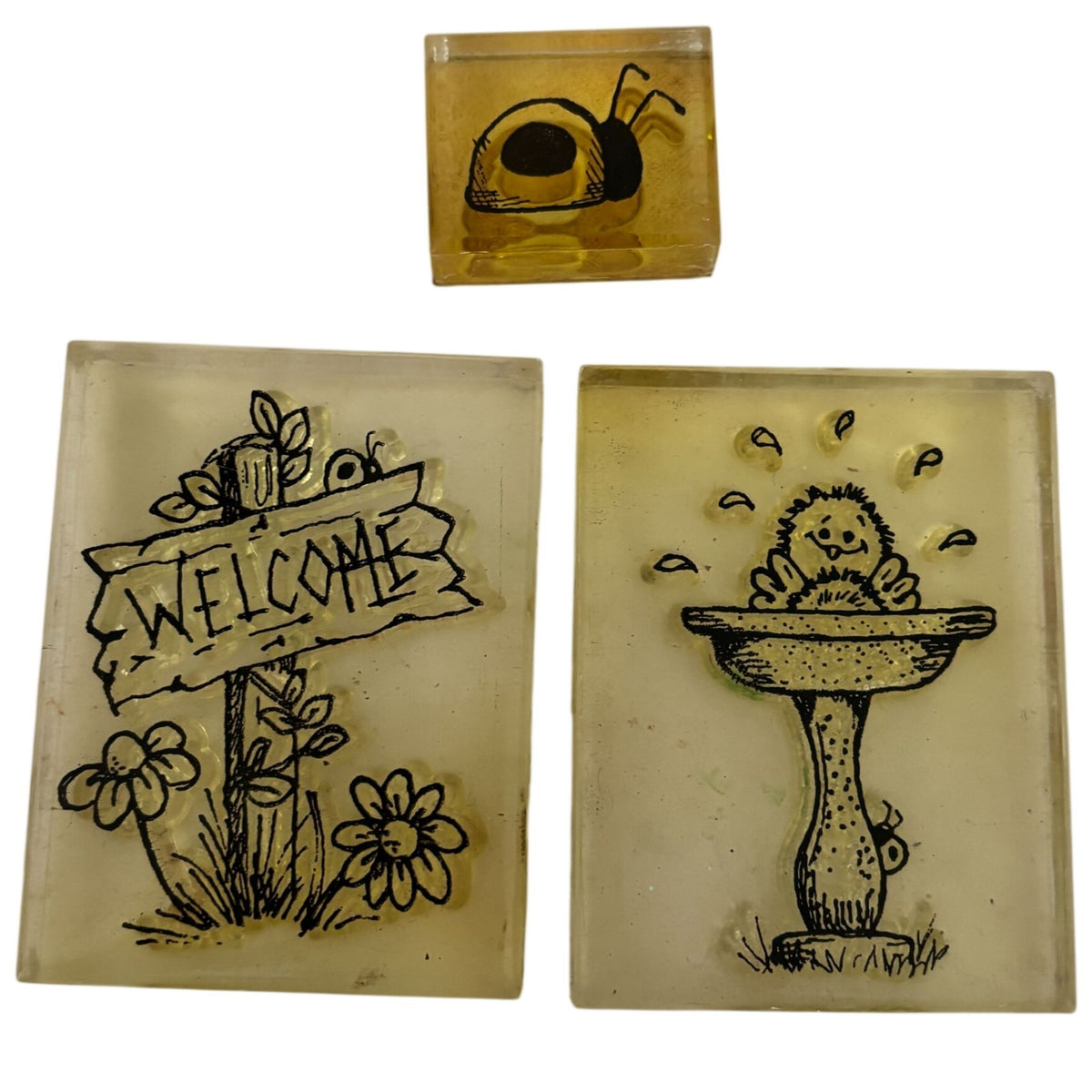 Vintage Garden Rubber Stamp Set Welcome Sign Post Birdbath Ladybug Cottagecore Stamps Cardmaking