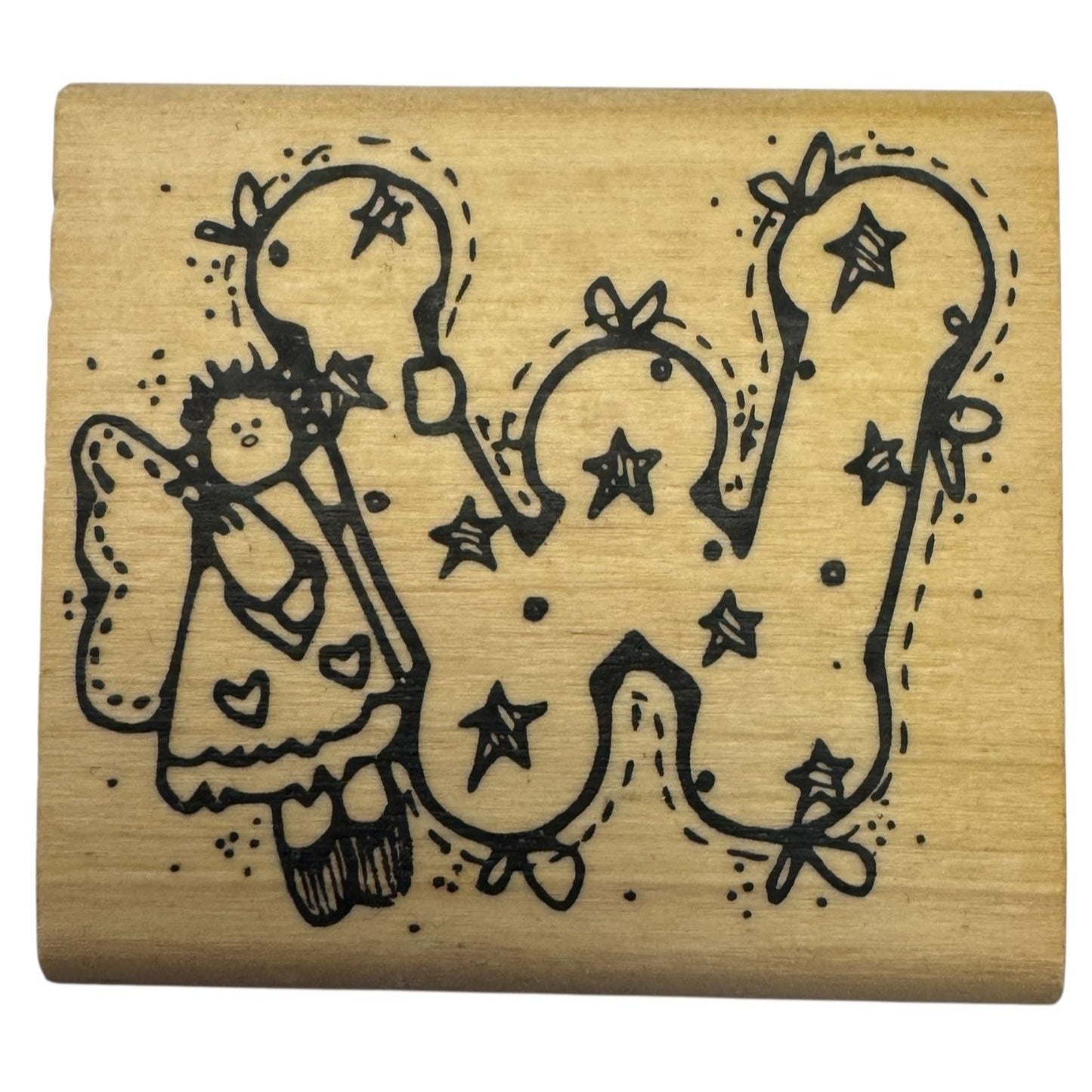 Hooks Lines and Inkers Rubber Stamp Alphabet Letter W Initial Country Angel Wood
