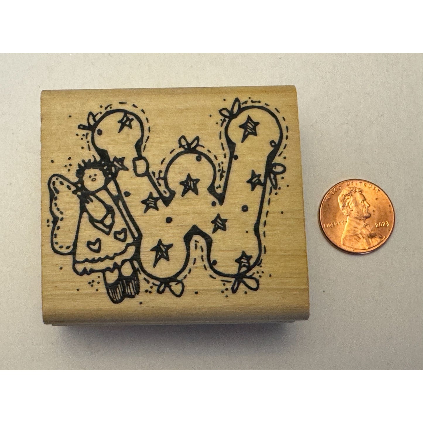 Hooks Lines and Inkers Rubber Stamp Alphabet Letter W Initial Country Angel Wood