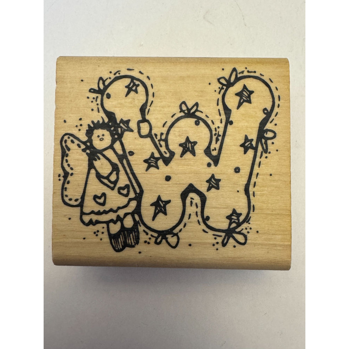Hooks Lines and Inkers Rubber Stamp Alphabet Letter W Initial Country Angel Wood