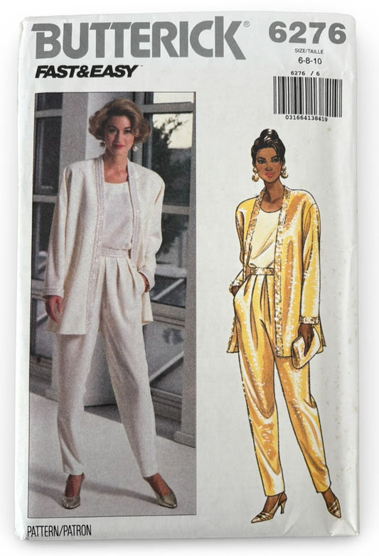 Butterick Sewing Pattern 6276 Evening Jacket Pants 1990s Vintage Easy 6 8 10 UC