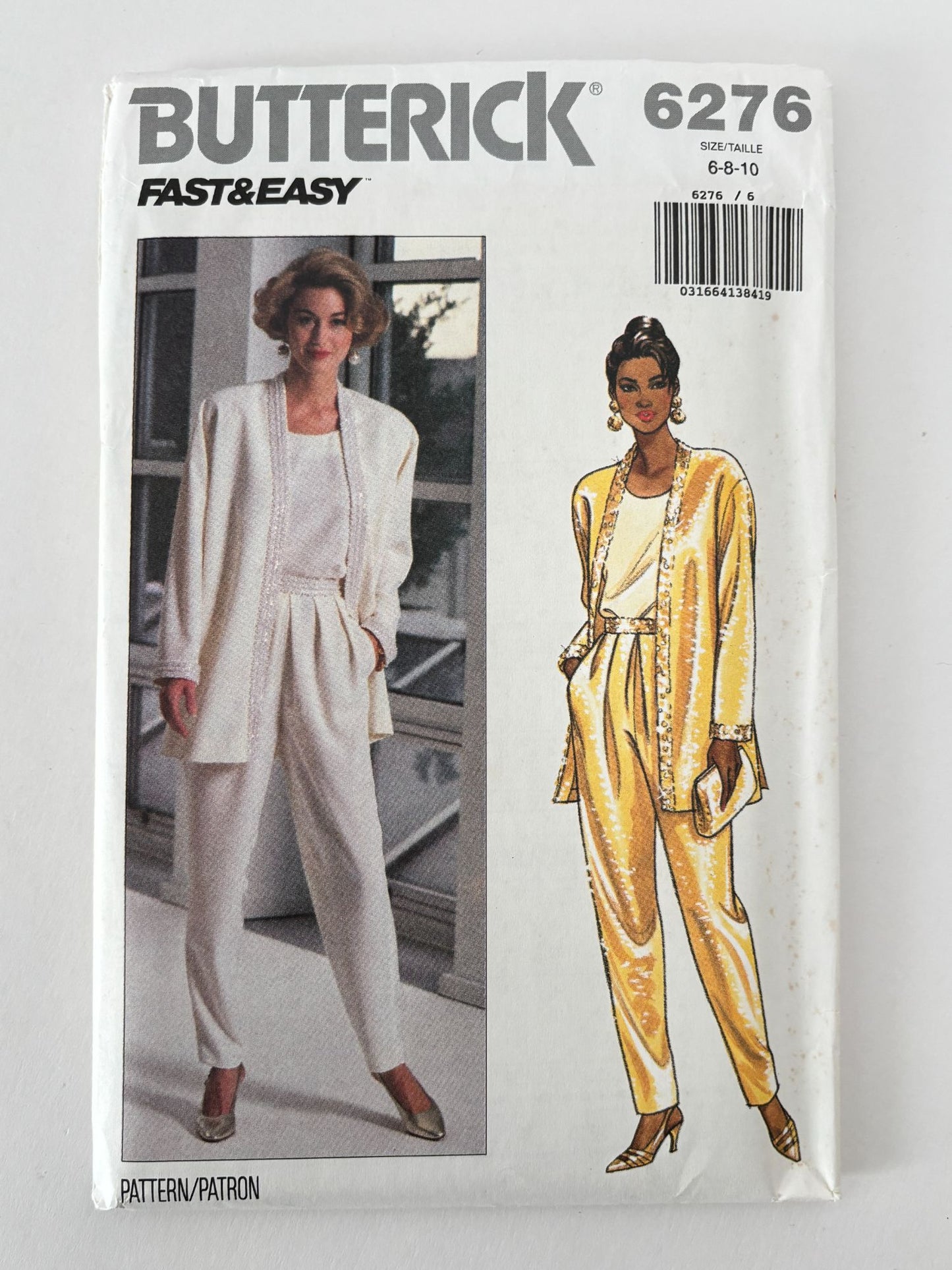 Butterick Sewing Pattern 6276 Evening Jacket Pants 1990s Vintage Easy 6 8 10 UC