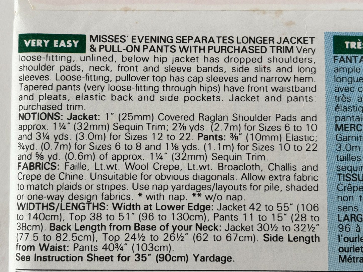 Butterick Sewing Pattern 6276 Evening Jacket Pants 1990s Vintage Easy 6 8 10 UC