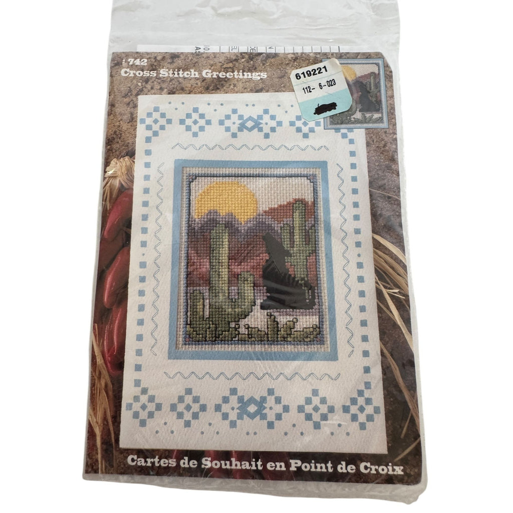 Design Works Crafts Cross Stitch Kit Cactus Sunset Wolf Desert Greeting Card