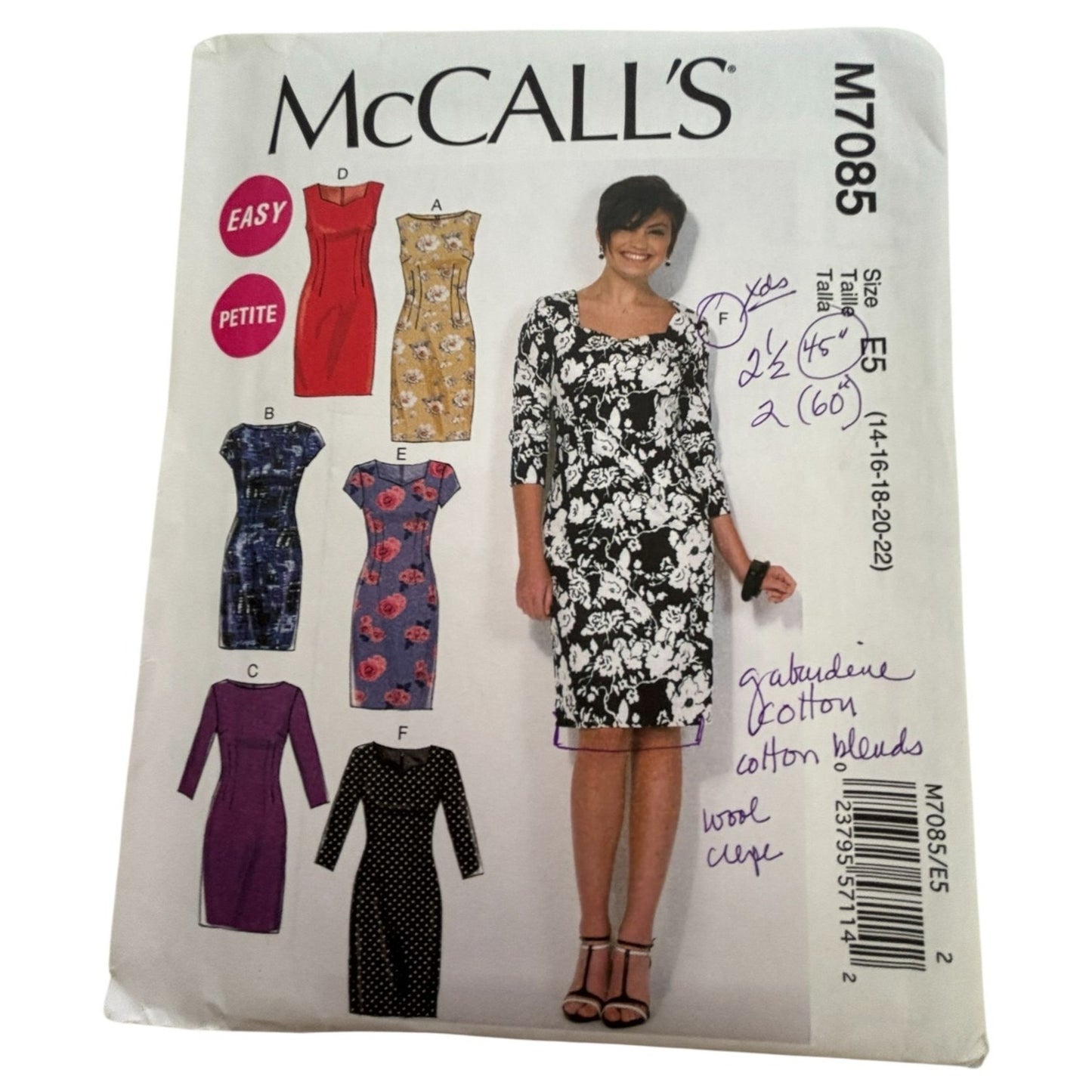 McCalls Sewing Pattern M7085 Sheath Dress Easy Sizes 14-22 Square Neck Neckline