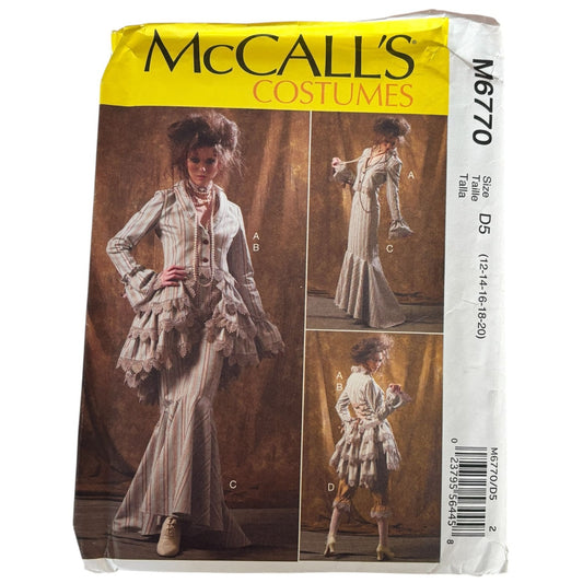 McCalls Sewing Pattern M6770 Victorian Steampunk Costume Bustle Jacket Skirt Pants 12-20 Uncut