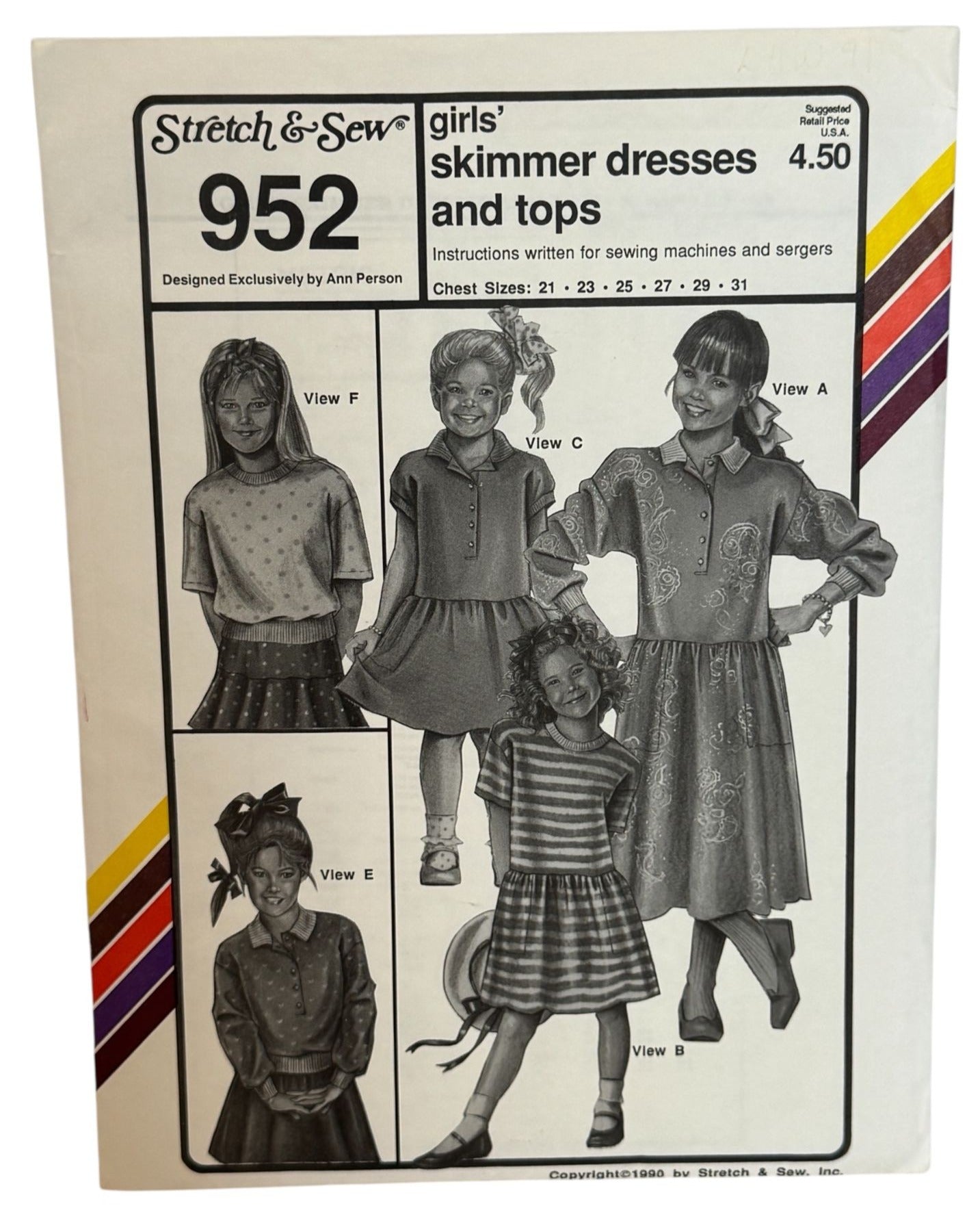 Stretch and Sew Sewing Pattern 952 Girls Skimmer Dresses and Tops Shirt 1990 UC