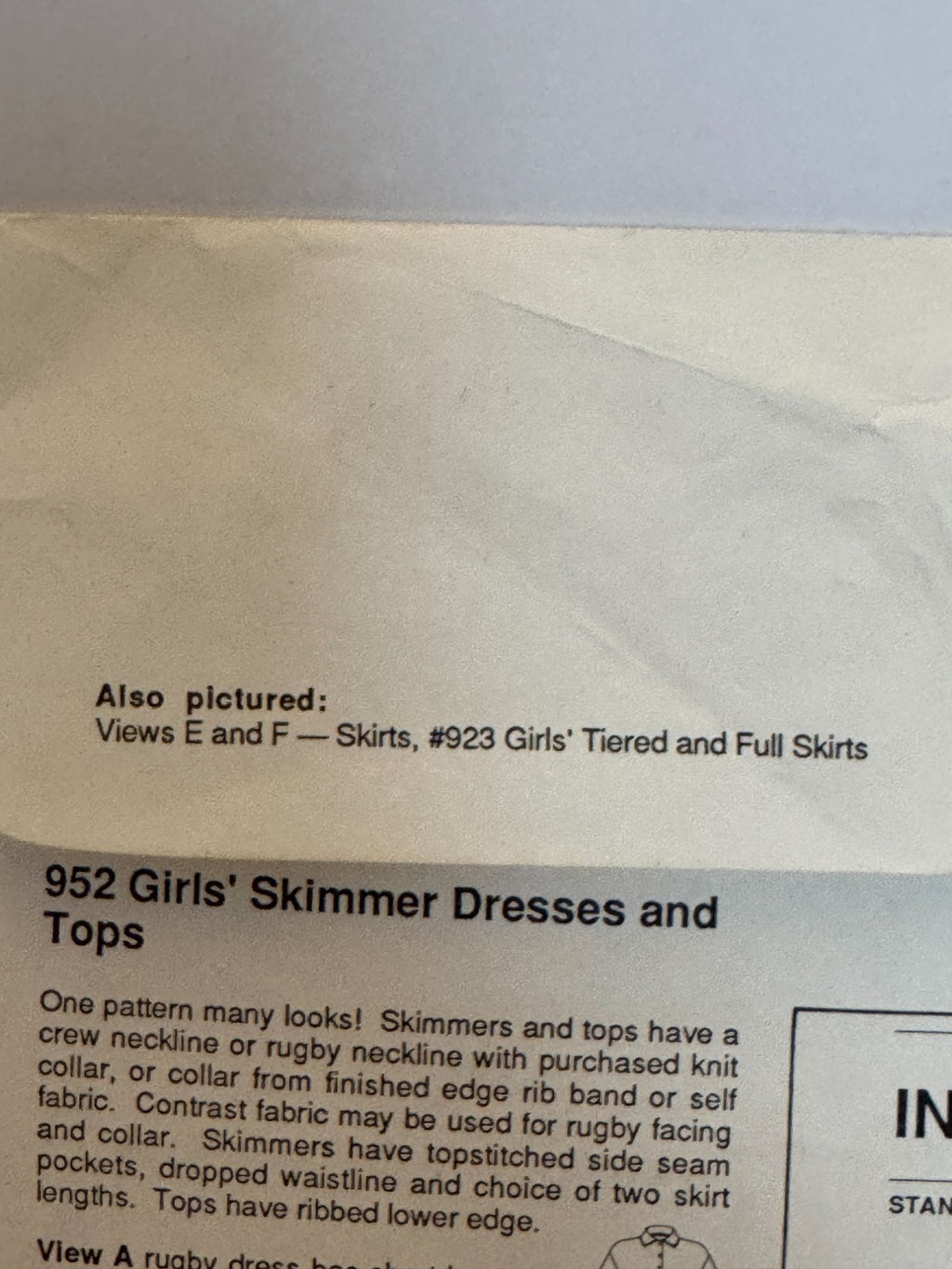 Stretch and Sew Sewing Pattern 952 Girls Skimmer Dresses and Tops Shirt 1990 UC
