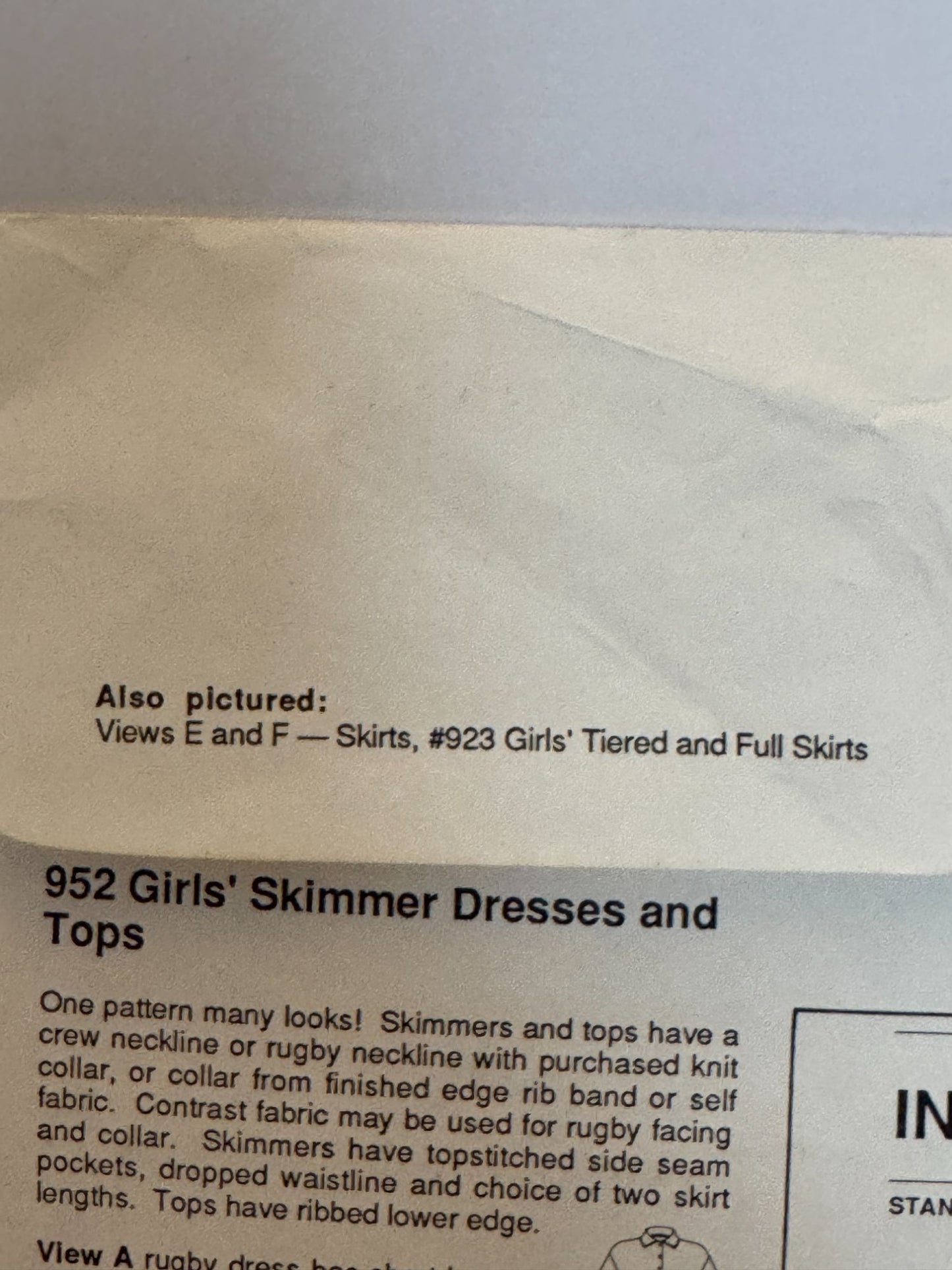 Stretch and Sew Sewing Pattern 952 Girls Skimmer Dresses and Tops Shirt 1990 UC