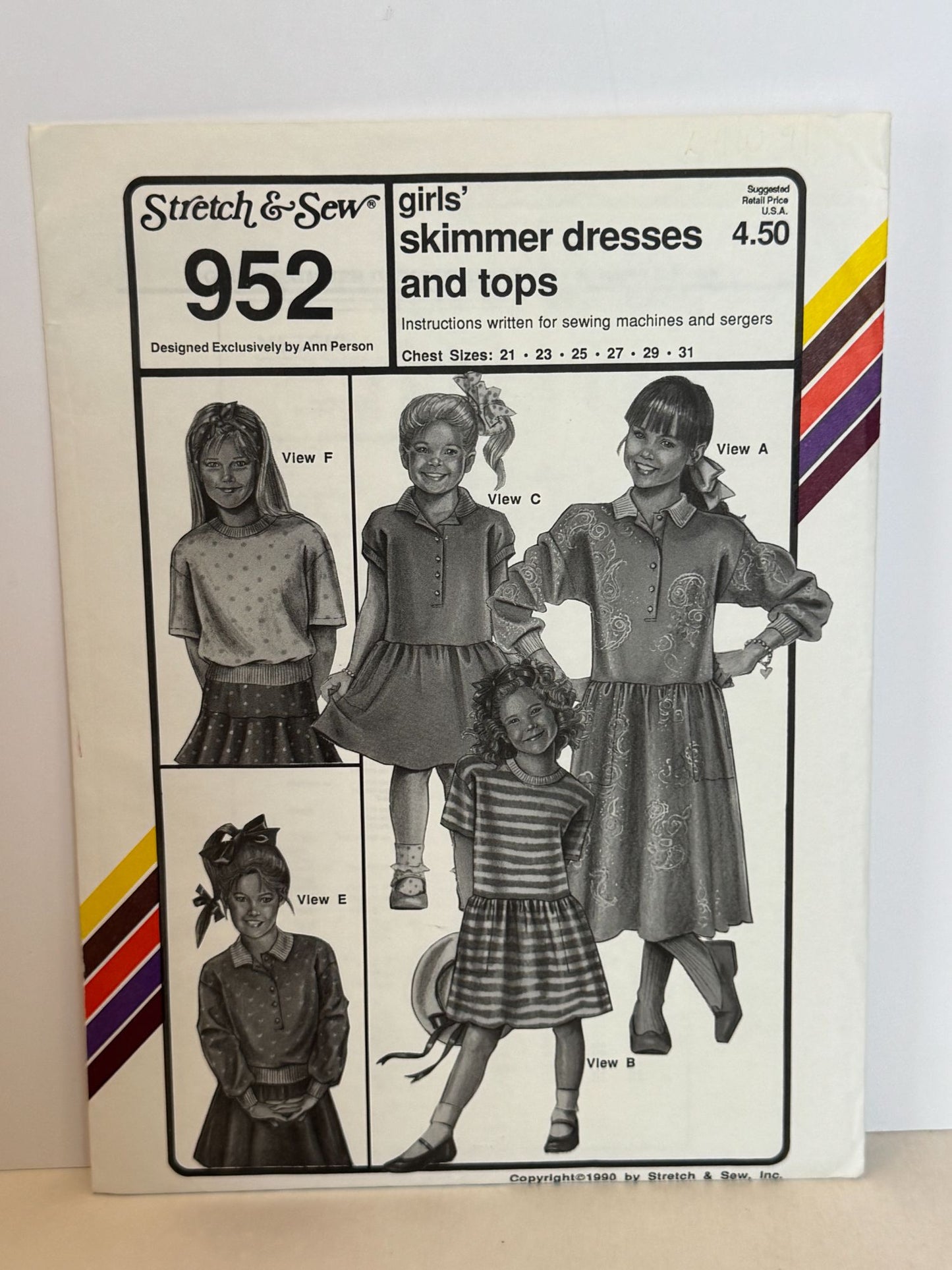 Stretch and Sew Sewing Pattern 952 Girls Skimmer Dresses and Tops Shirt 1990 UC