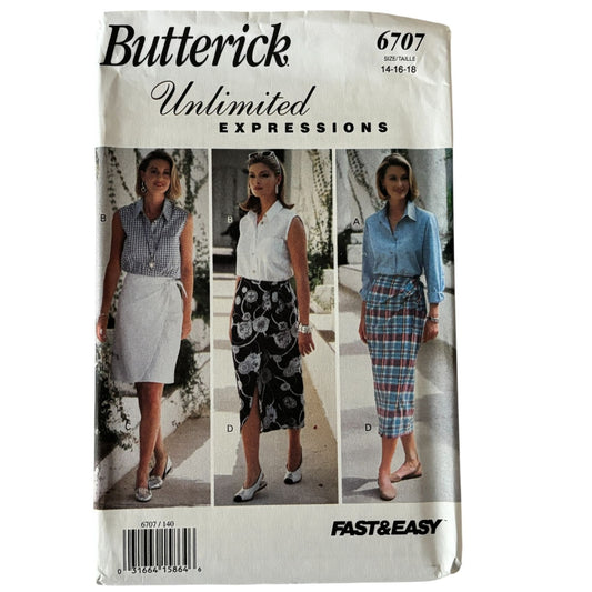 Butterick Sewing Pattern 6707 90s Vintage Wrap Skirt Shirt Minimalist Office Core Uncut 14-18