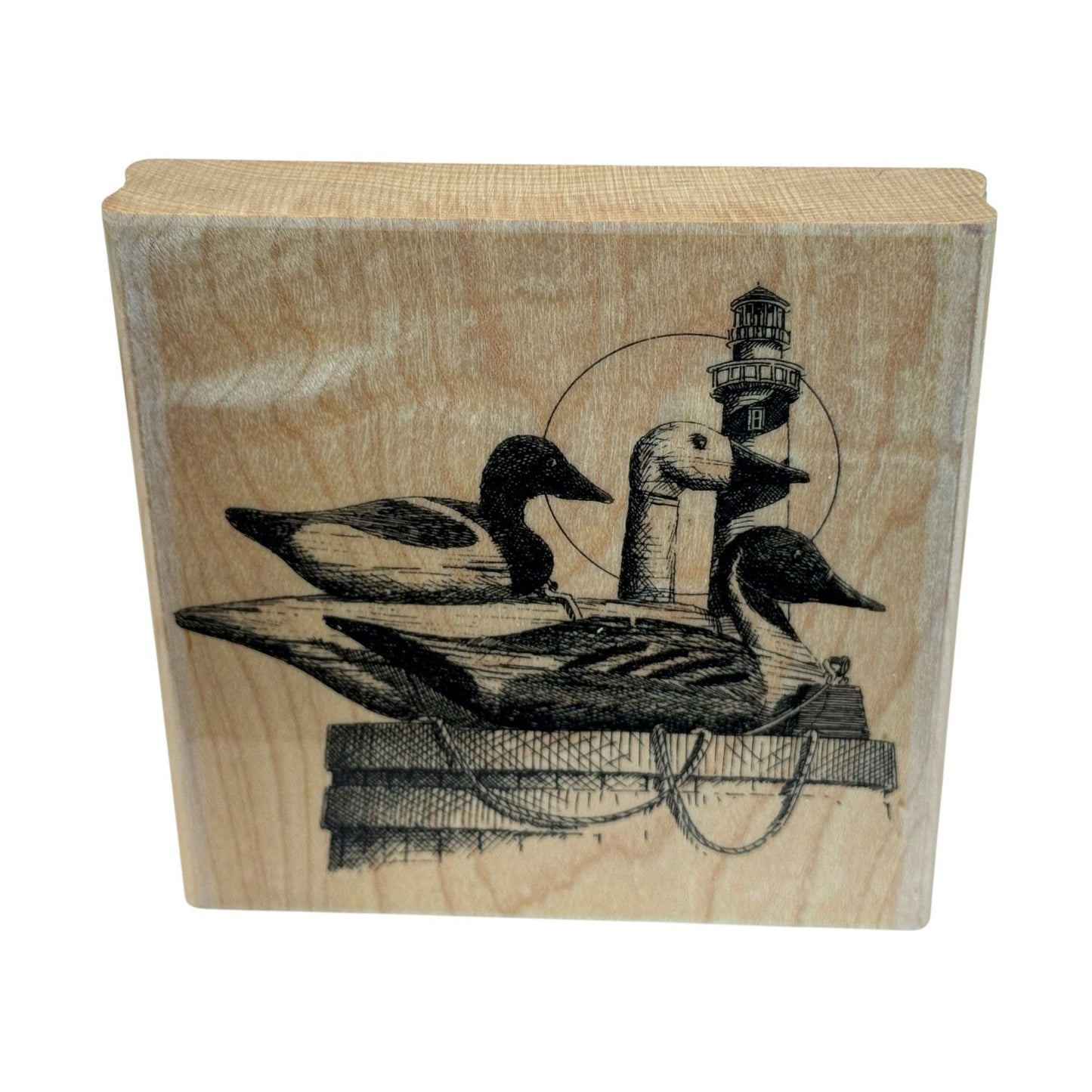 Impression Obsession Rubber Stamp Three Decoys Ducks Lighthouse Nautical H1040
