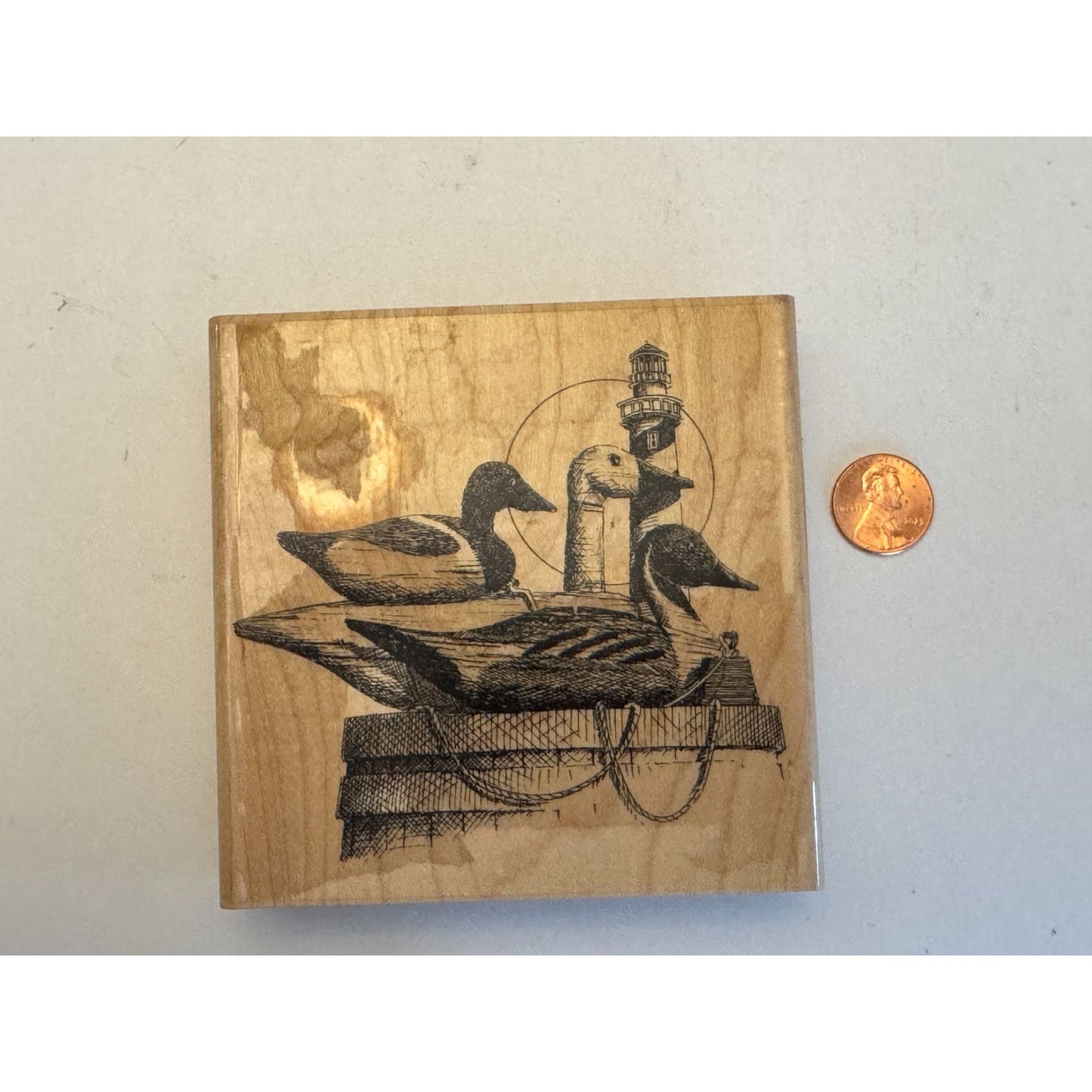 Impression Obsession Rubber Stamp Three Decoys Ducks Lighthouse Nautical H1040