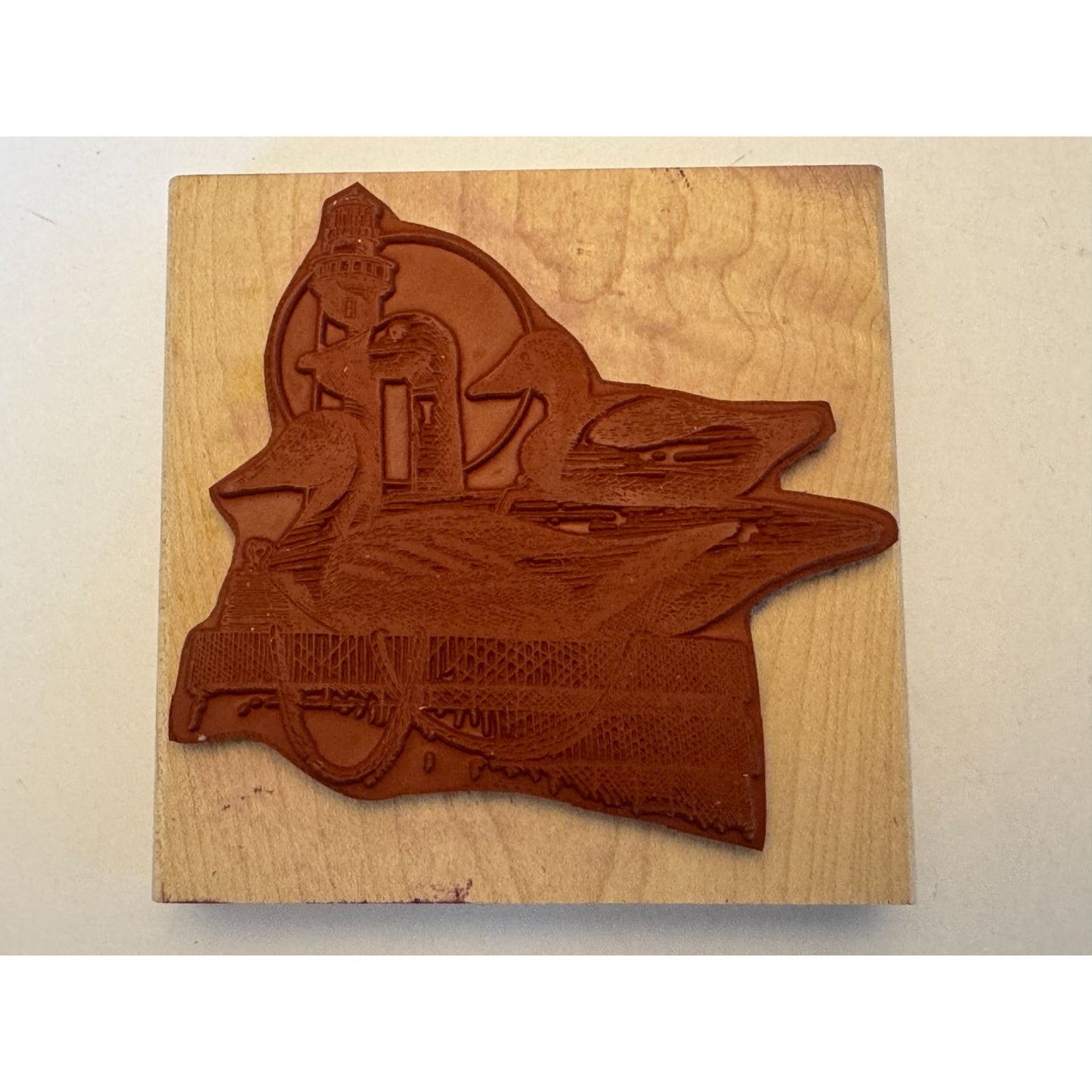Impression Obsession Rubber Stamp Three Decoys Ducks Lighthouse Nautical H1040