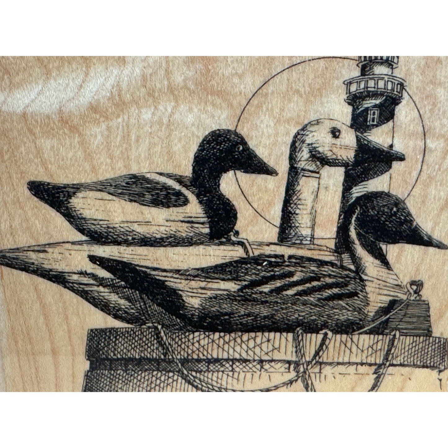 Impression Obsession Rubber Stamp Three Decoys Ducks Lighthouse Nautical H1040