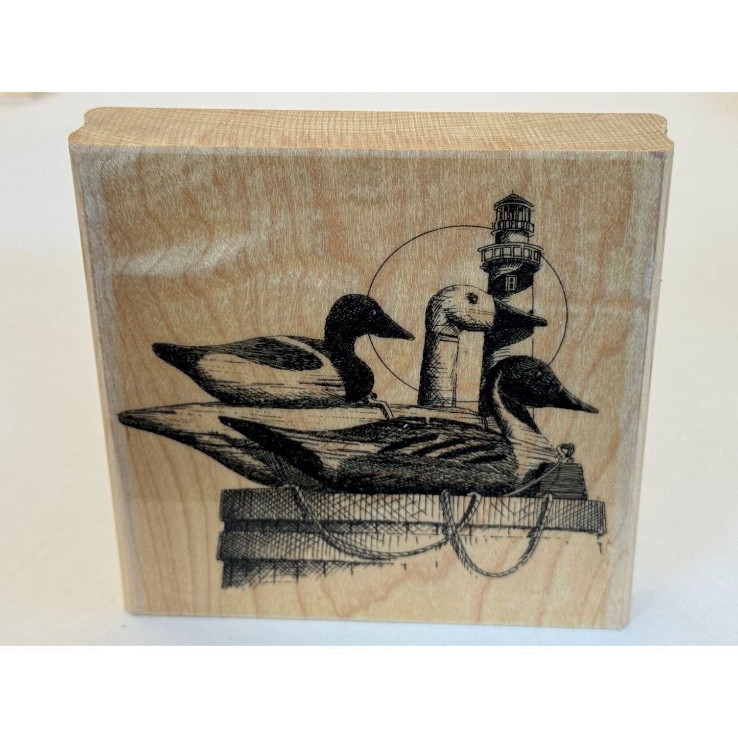 Impression Obsession Rubber Stamp Three Decoys Ducks Lighthouse Nautical H1040