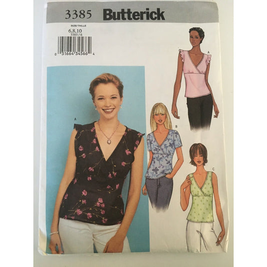 Butterick 3385 Sewing Pattern Misses Pullover Tops Semi-Fitted Sz 6 8 10 Uncut