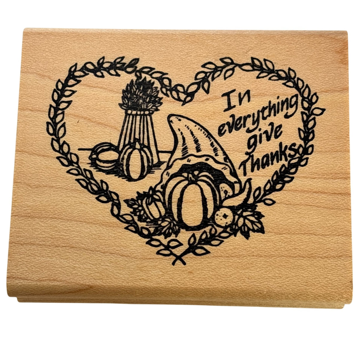 Touche Rubber Stamp Give Thanks Heart Harvest Cornucopia Thanksgiving Cardmaking Fall Wood Mounted