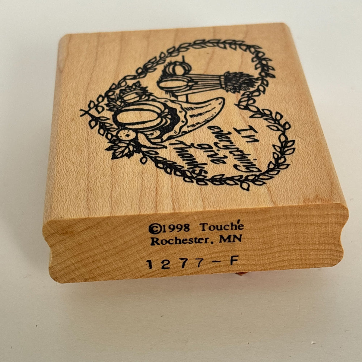 Touche Rubber Stamp Give Thanks Heart Harvest Cornucopia Thanksgiving Cardmaking Fall Wood Mounted