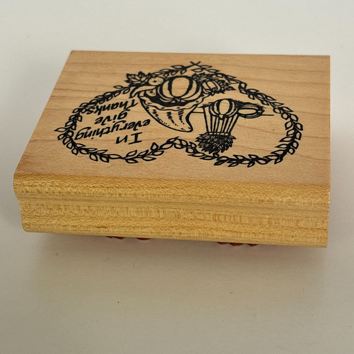 Touche Rubber Stamp Give Thanks Heart Harvest Cornucopia Thanksgiving Cardmaking Fall Wood Mounted