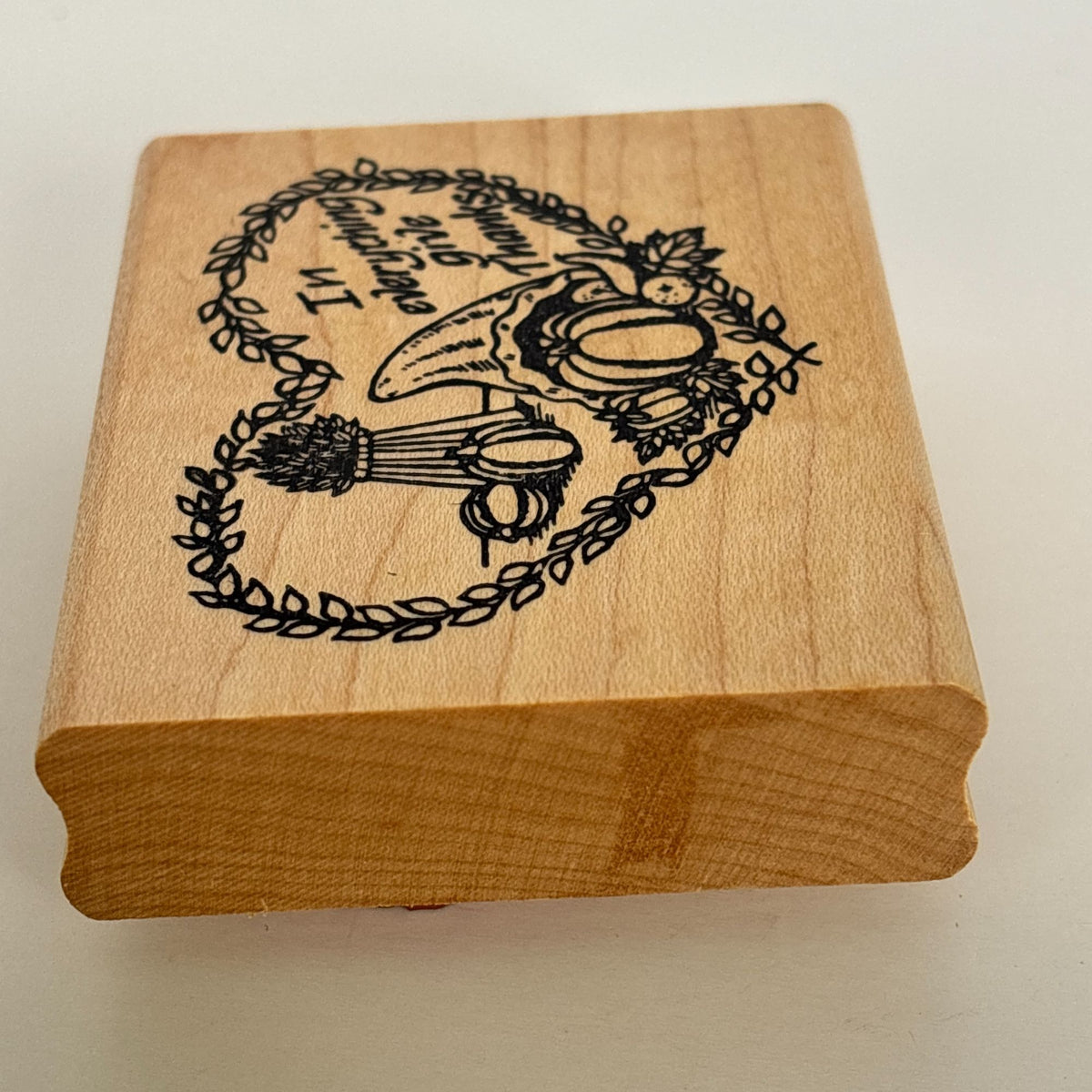 Touche Rubber Stamp Give Thanks Heart Harvest Cornucopia Thanksgiving Cardmaking Fall Wood Mounted