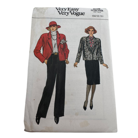 Vogue Sewing Pattern 9386 Misses Jacket Skirt Pants 1980s Fashion 14 16 18 Uncut