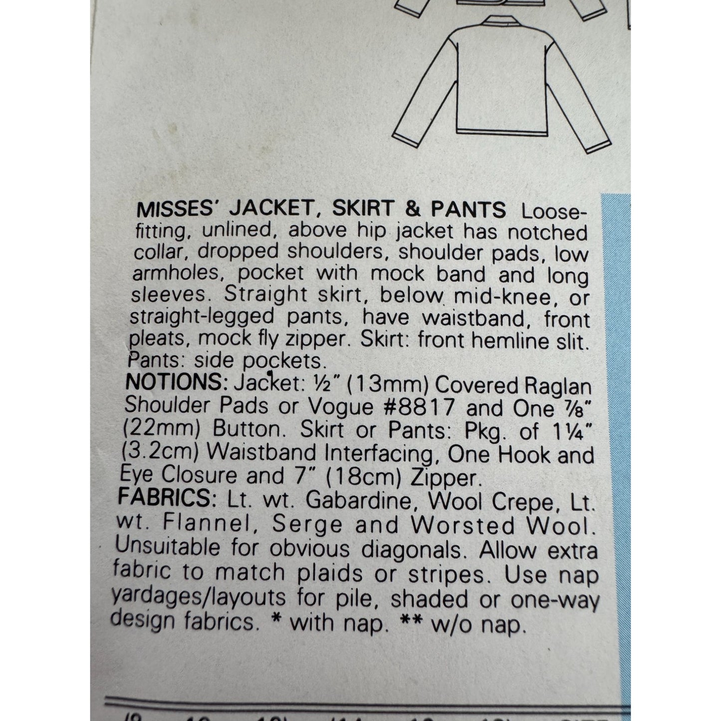 Vogue Sewing Pattern 9386 Misses Jacket Skirt Pants 1980s Fashion 14 16 18 Uncut