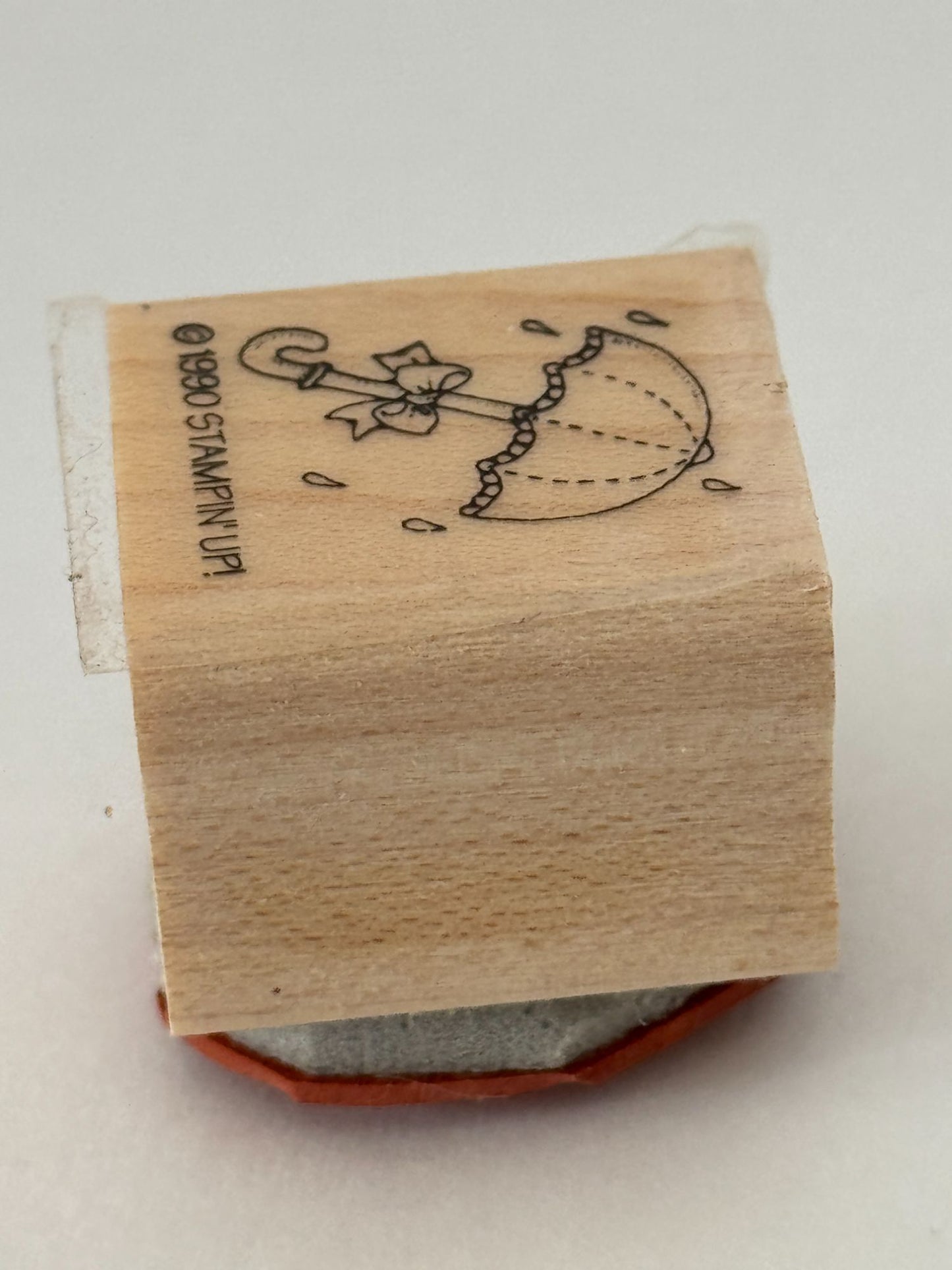 Stampin Up Rubber Stamp Umbrella with Bow Raindrops Rain Spring Baby Shower Card