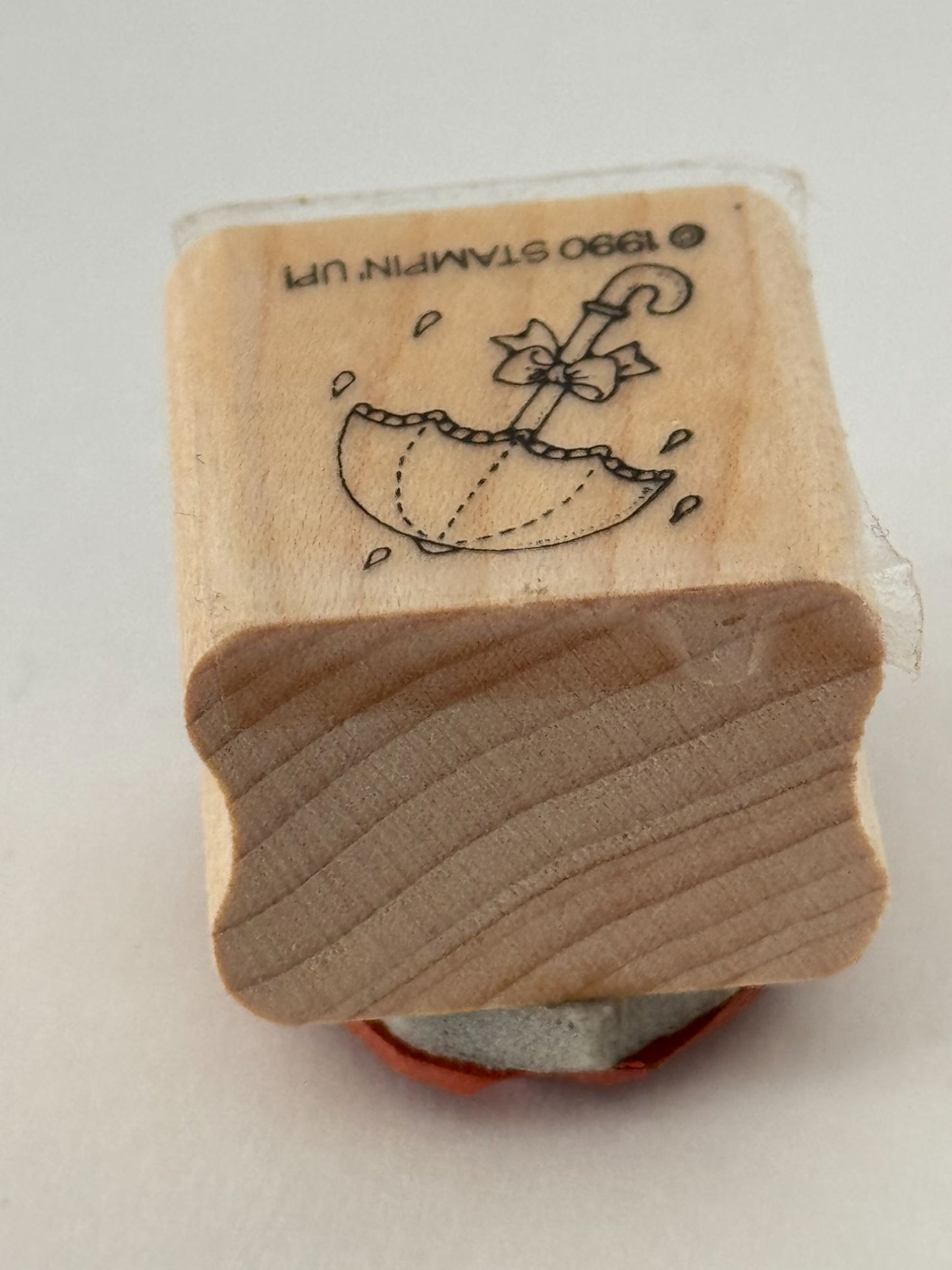 Stampin Up Rubber Stamp Umbrella with Bow Raindrops Rain Spring Baby Shower Card