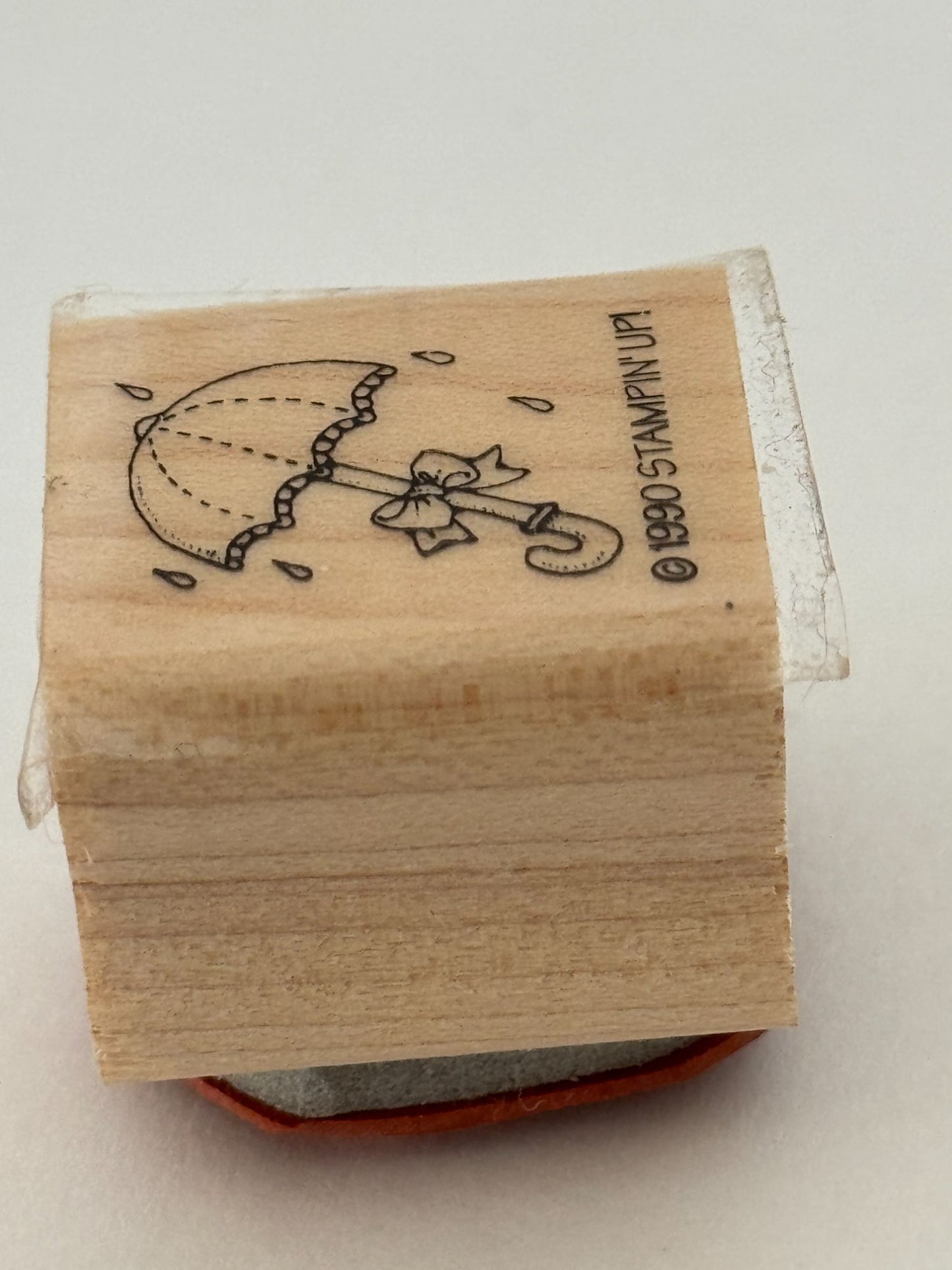 Stampin Up Rubber Stamp Umbrella with Bow Raindrops Rain Spring Baby Shower Card
