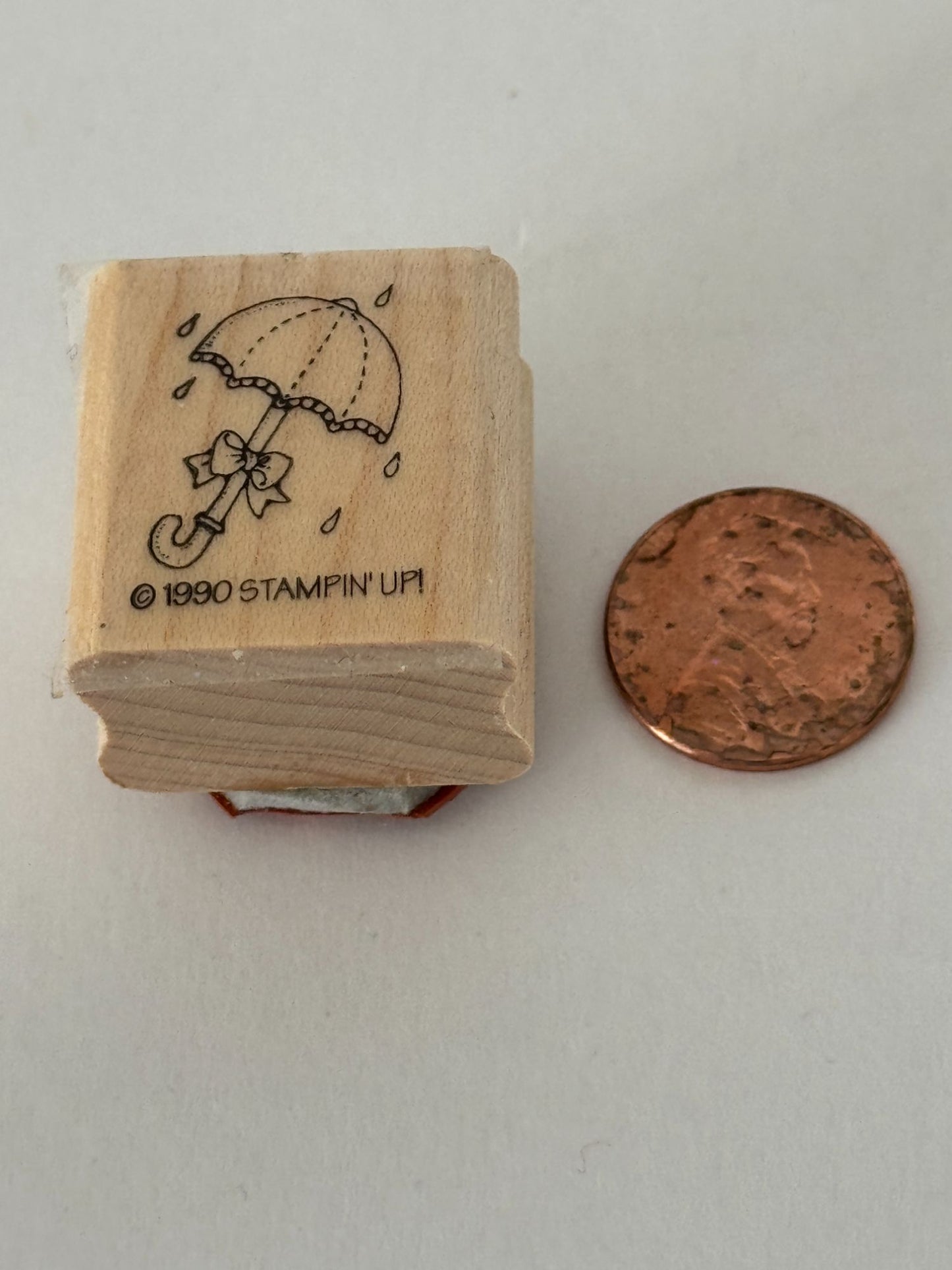 Stampin Up Rubber Stamp Umbrella with Bow Raindrops Rain Spring Baby Shower Card