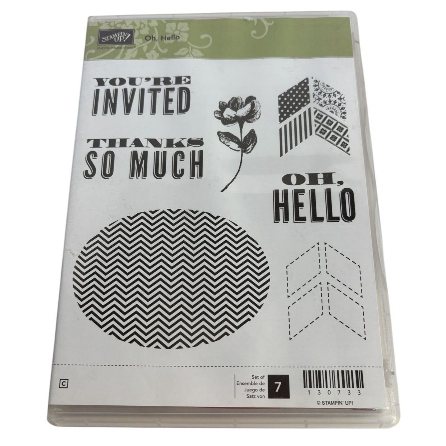 Stampin Up Clear Mount Rubber Stamp Set Oh Hello Chevon Oval Thanks So Much Word