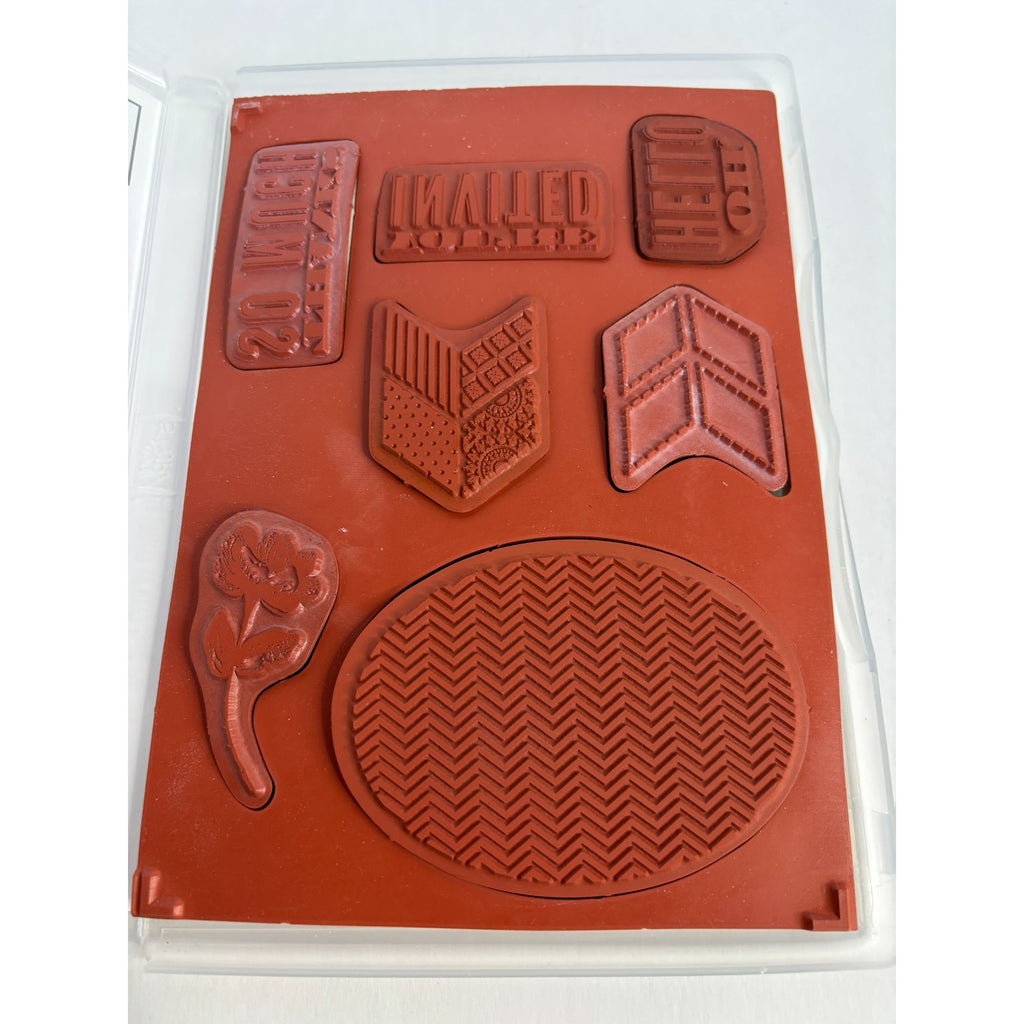 Stampin Up Clear Mount Rubber Stamp Set Oh Hello Chevon Oval Thanks So Much Word