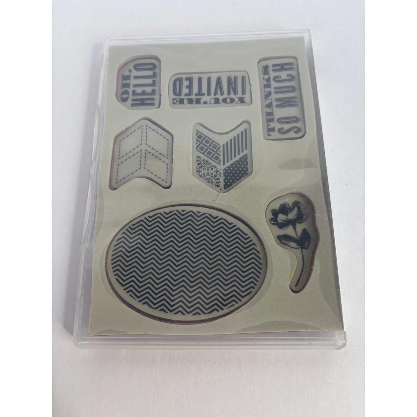 Stampin Up Clear Mount Rubber Stamp Set Oh Hello Chevon Oval Thanks So Much Word