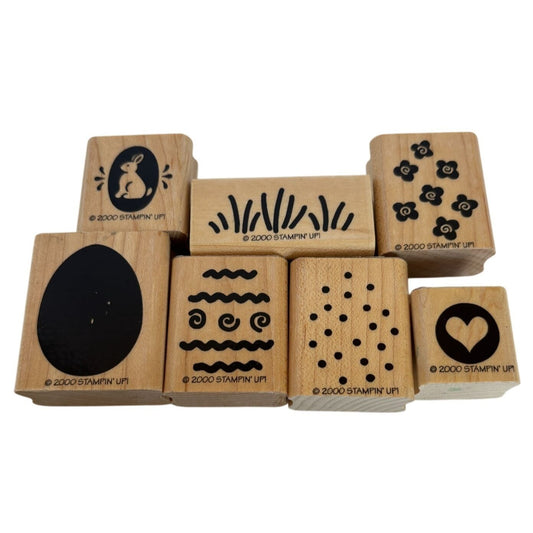 Stampin Up Wooden Rubber Stamp Set Decorate Easter Eggs Bunny Grass Spring 2000