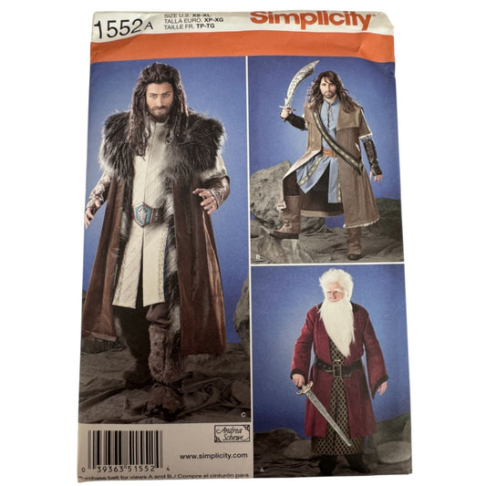 Simplicity Sewing Pattern 1552 Mens Costume Viking Medieval Warrior Coat Cosplay Fantasy Uncut XS-XL