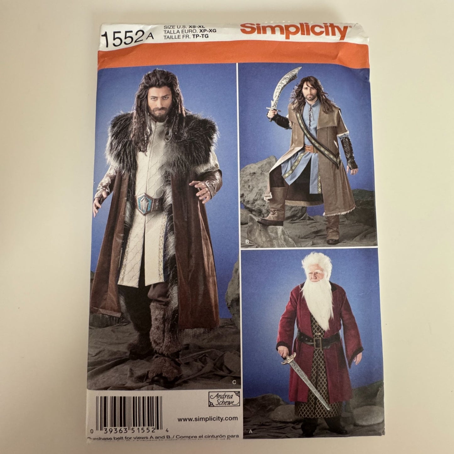 Simplicity Sewing Pattern 1552 Mens Costume Viking Medieval Warrior Coat Cosplay Fantasy Uncut XS-XL