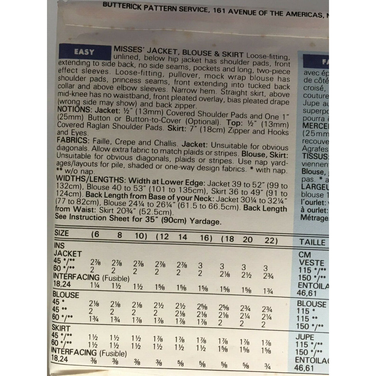 Butterick Sewing Pattern 6157 Career Skirt Suit Jacket Blouse Work Easy 12 14 16
