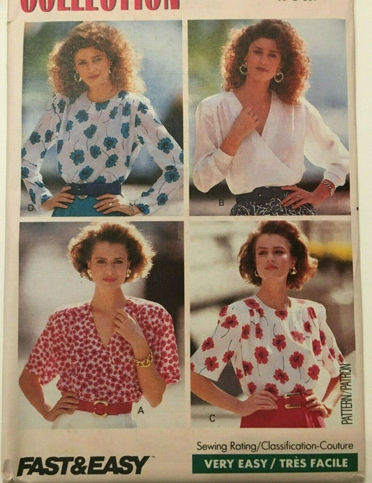 Butterick Vintage 80s Blouse Sewing Pattern 6-8-10 Fast & Easy Misses Tops V Neck Button Back UNCUT