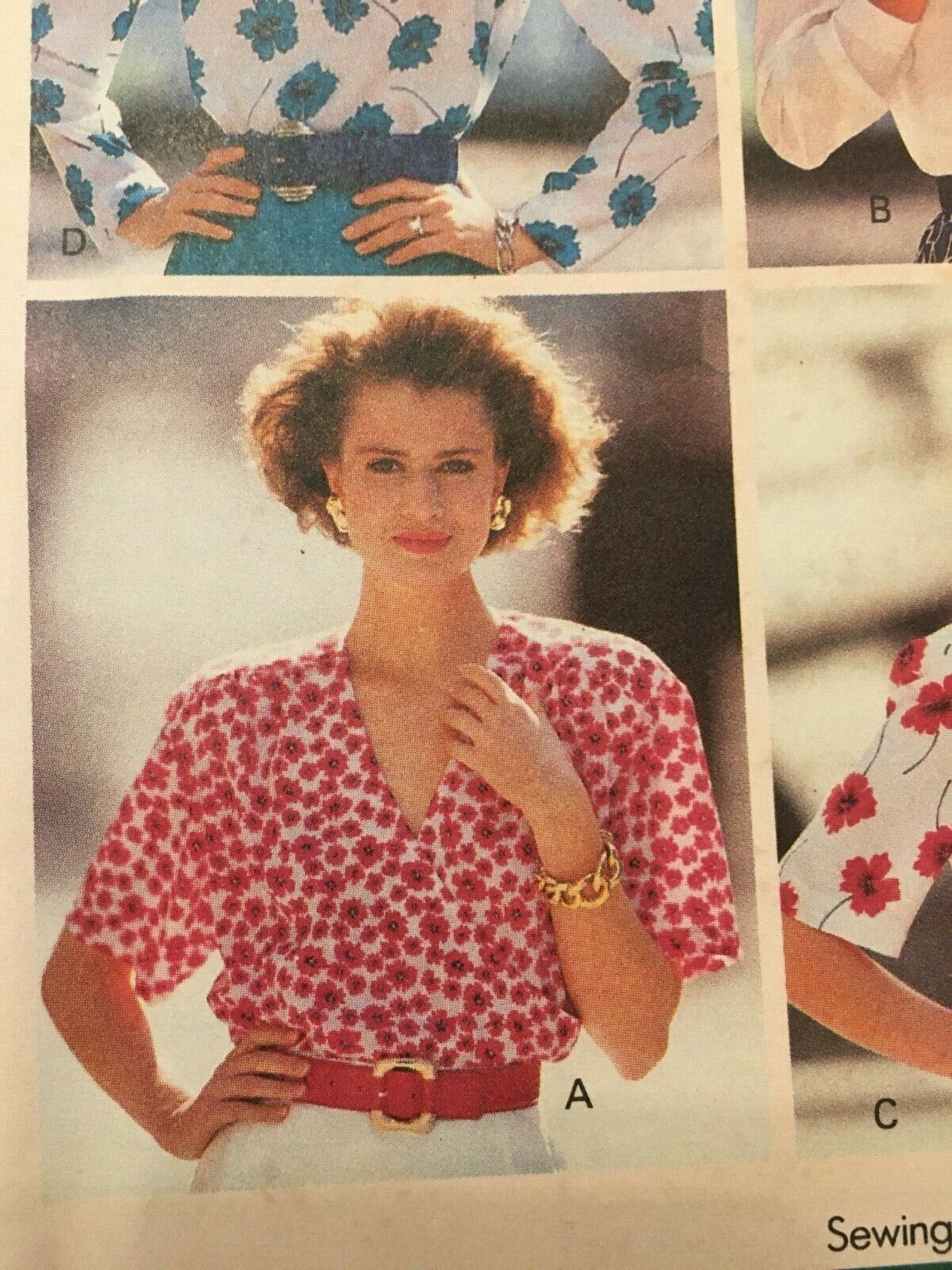 Butterick Vintage 80s Blouse Sewing Pattern 6-8-10 Fast & Easy Misses Tops V Neck Button Back UNCUT