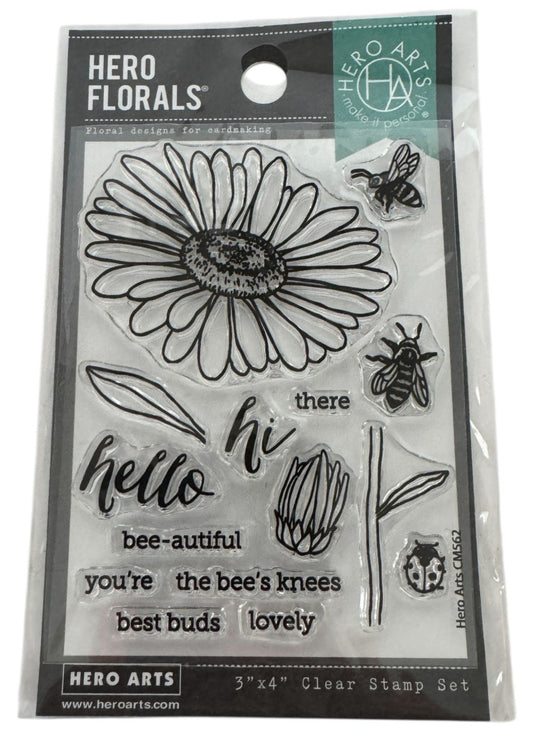 Hero Arts Clear Stamp Set Florals Daisy and Bugs Beautiful Bee Pun Best Buds 3x4