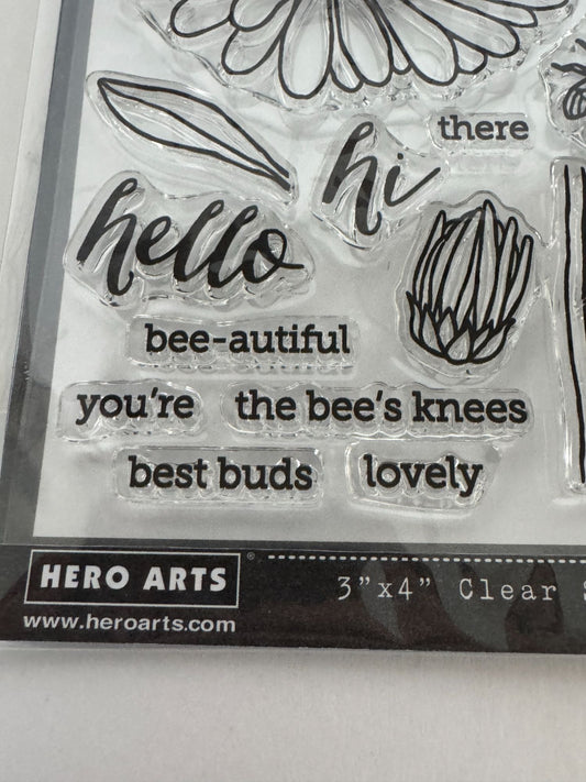 Hero Arts Clear Stamp Set Florals Daisy and Bugs Beautiful Bee Pun Best Buds 3x4